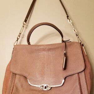 Coach 25423 Madison Lizard Finish Tan Leather & Suede Handbag w/Brass Hardware